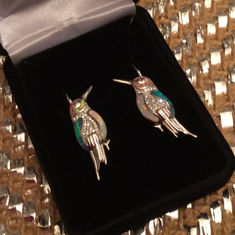 Hummingbird Opalite Inlay Earrings - Picture 2 of 5